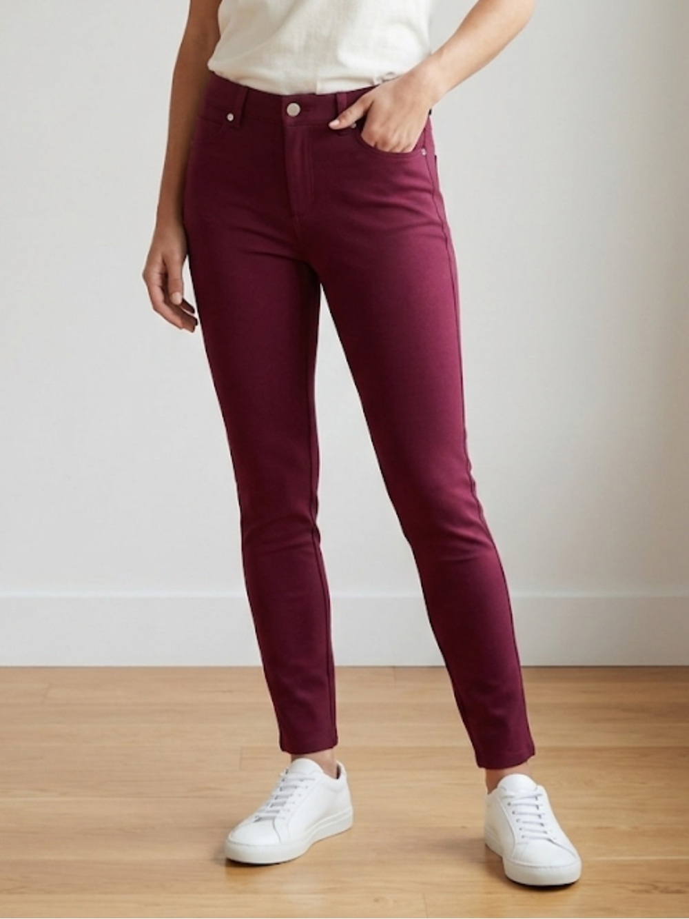J MCLAUGHLIN Straight Leg Fitted Pants Mid Rise Stretch Skinny Maroon Women’s 0